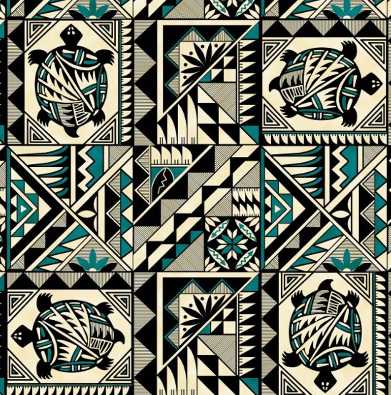 Native Pattern Turtle Tucson Turtles - Turquoise - Cotton Fabric - Etsy