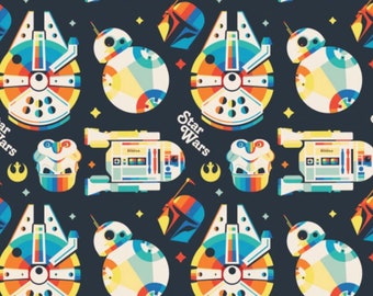 Star Wars Retro Throwback -  Black - Camelot Fabrics - Cotton Fabric