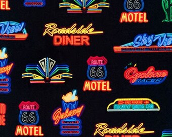 Robert Kaufman Neon Signs by World Art Group from On the Road - Cotton Fabric