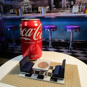 Miniature Diner Booth Set, Purple Sparkle Seats, Checkered Floor, Retro Display
