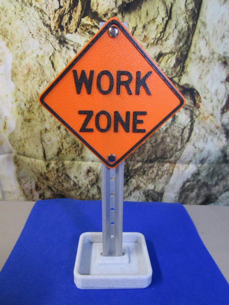 Work Zone Desk Sign — Authentic Mini Road Sign With Handy Tray & Card ...