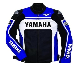 Blue Black Yamaha Biker Jacket Custom Motorcycle Handmade Racing Men's Moto Gear Outfit