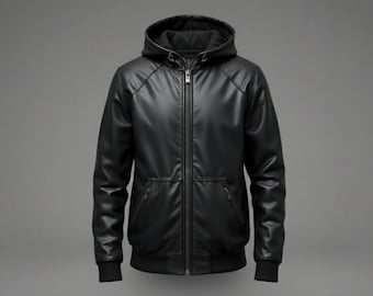 Real Leather Zip-Up Hoodie - Casual Men's Outerwear