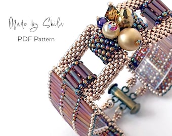 Peyote Bracelet Pattern • Beaded Cuff Tutorial PDF • Bugle Bead Bracelet