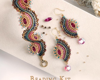 Statement Beading Kit • Earrings & Bracelet Set • Pattern Included • Free US Shipping
