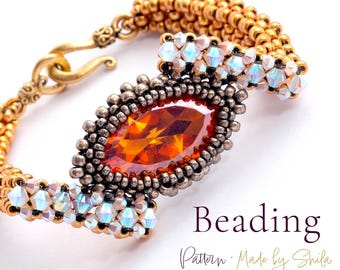 Beaded Bracelet Pattern: Crystal Navette, Seed Beads (PDF Download)
