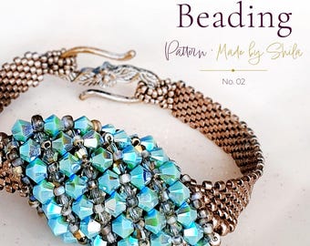 Asymmetrical Beaded Bracelet Pattern PDF • Peyote & RAW Tutorial • Seed Beads and Crystals