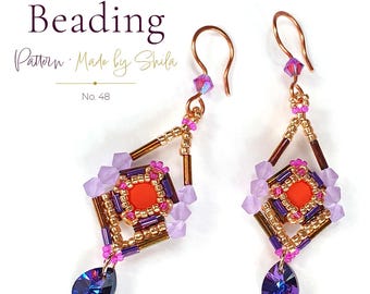 Beaded Earring Pattern • Seed Bead &  Crystal Tutorial (PDF)
