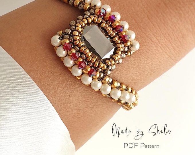 Seed Bead Bracelet Pattern PDF • Beginner RAW Beading with Crystal Bezel • Instant Download