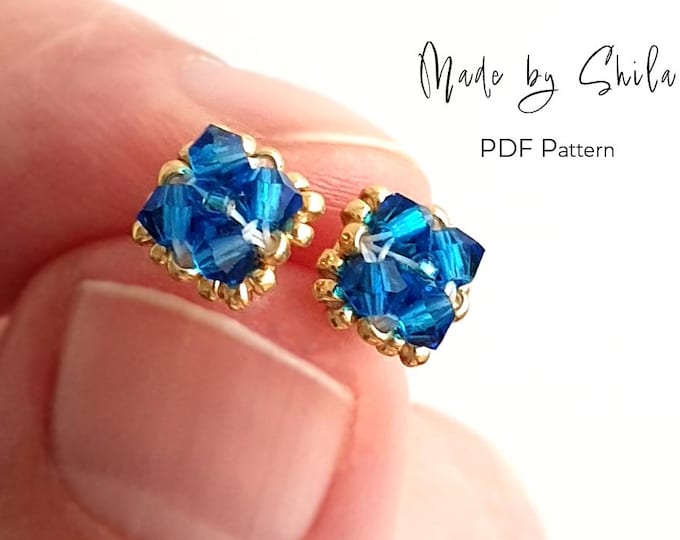 Beginner Beaded Stud Earrings PDF – Step-by-Step CRAW Tutorial with Crystal & Pearl