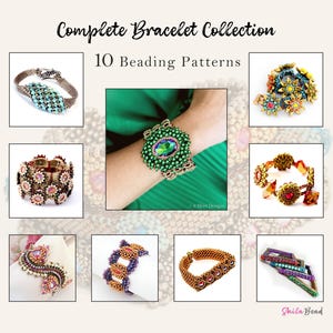 PDF-paket med 10 pärlmönster • Handledning för armband med seed beads • Smyckesmönster för mellannivå (nedladdning direkt)