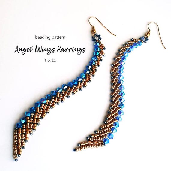 Pattern Tutorial - Earrings Jewelry making with Seed beads and Crystals Step-by-step PDF Instant download - Angel Wings Earrings No 11