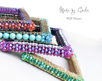 Peyote Stitch Square Bangle Pattern • Beaded Bracelet PDF Tutorial, Modern Geometric Jewelry