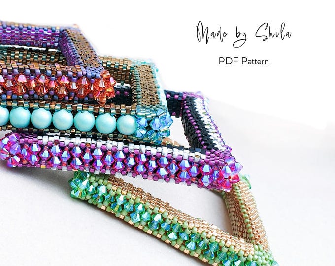 Peyote Stitch Square Bangle Pattern • Beaded Bracelet PDF Tutorial, Modern Geometric Jewelry