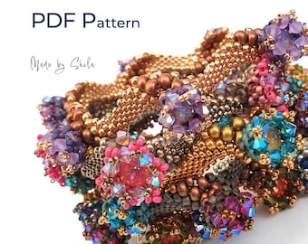 Beading Pattern PDF • Seed Bead & Crystal Bracelet • Peyote and RAW Tutorial