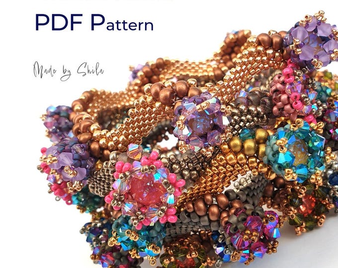 Beading Pattern PDF • Seed Bead & Crystal Bracelet • Peyote and RAW Tutorial