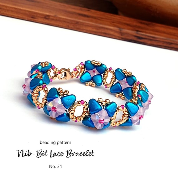 Pattern Tutorial - Jewelry Making, Beaded Bracelet with seed beads, crystals and pearls - Nib Lace Bracelet No. 34