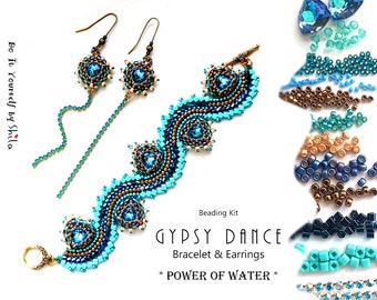 Jewelry making Kit - Beading Kit with high quality Japanese beads and crystals - Gypsy Dance Bracelet & Earrings No 29 * POWER OF WATER *