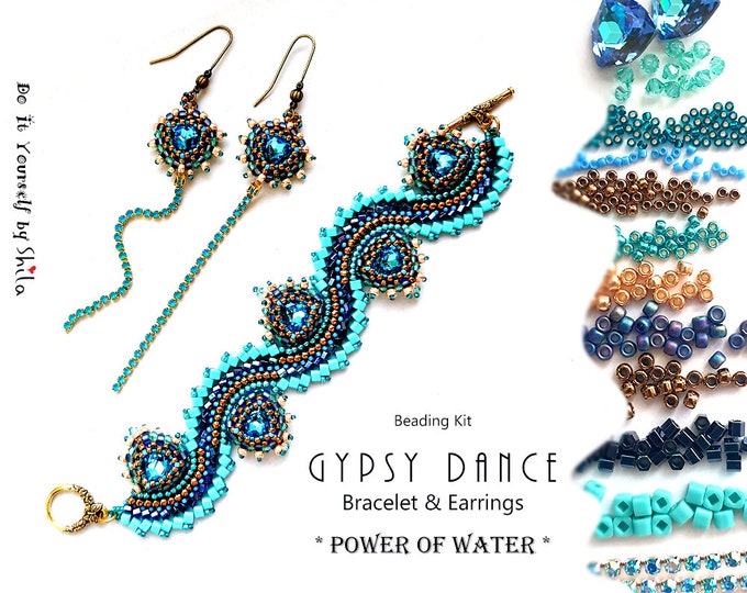 Kit Jewelry making for Bracelet & Earrings with high-quality Seed beads and Crystals - Gypsy Dance *POWER OF WATER* color version