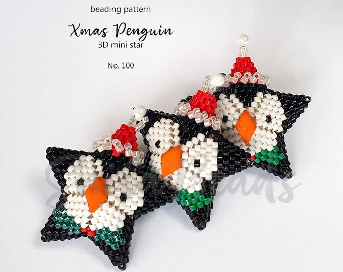 Beading Pattern Step-by-step INSTANT downloadable PDF - 3D Beaded Christmas Star No 100 -  Penguin