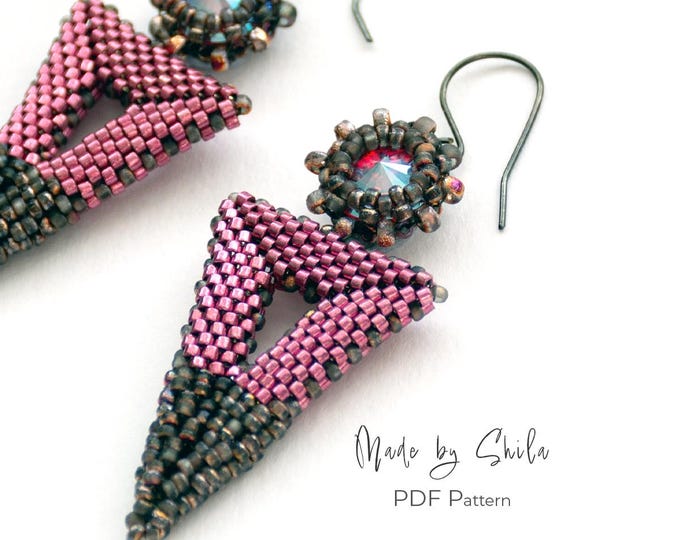 Peyote Triangle Earrings Pattern PDF • Beaded Earrings Tutorial • Seed Bead & Rivoli Crystal Jewelry DIY