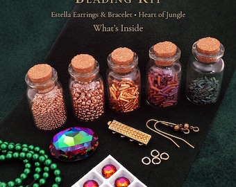 Heart of Jungle Beading Kit • Bracelet & Earrings Set • Pattern Included • Free US Shipping