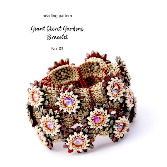Pattern Tutorial - Bracelet Jewelry making with Seed beads and Crystals Step-by-step PDF Instant download - Secret Gardens Bracelet No 03
