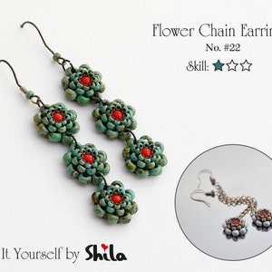 Beading Pattern Tutorial Step by step INSTANT download PDF Flower Chain Earrings No 22 image 1