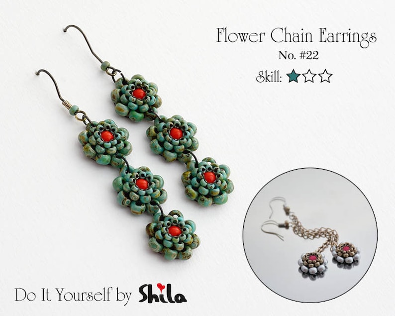 Beading Pattern Tutorial Step by step INSTANT download PDF Flower Chain Earrings No 22 image 1