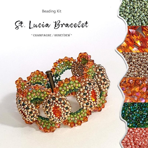 Kit Jewelry making for Bracelet with high-quality Japanese Seed beads and Austrian Crystals - St. Lucia Bracelet * Honeydew * color version