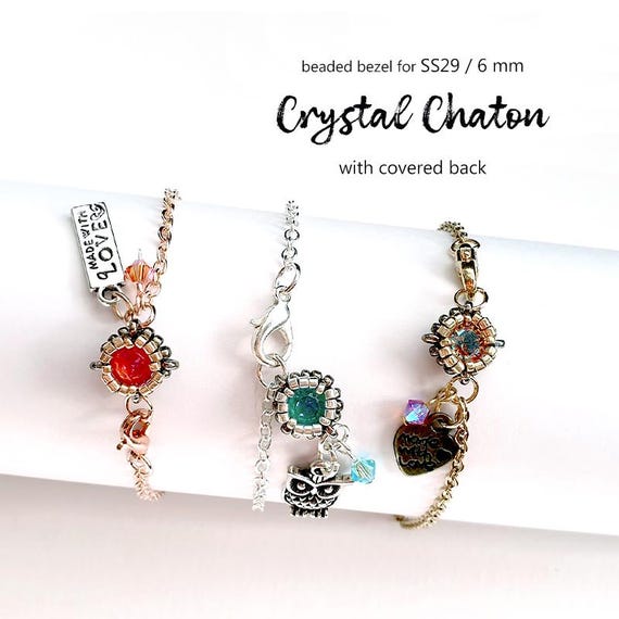Beaded bezel for Crystal Round Stone Chaton 6 mm (SS29) - Jewelry making component with seed and delica beads