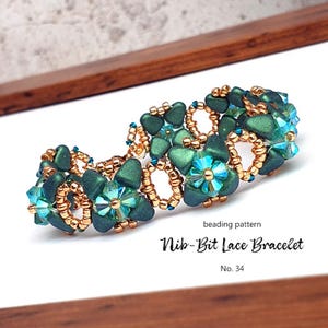 Pattern Tutorial - Jewelry Making, Beaded Bracelet with seed beads, crystals and pearls - Nib Lace Bracelet No. 34