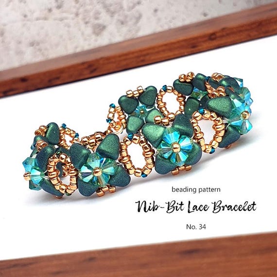 Pattern Tutorial - Jewelry Making, Beaded Bracelet with seed beads, crystals and pearls - Nib Lace Bracelet No. 34