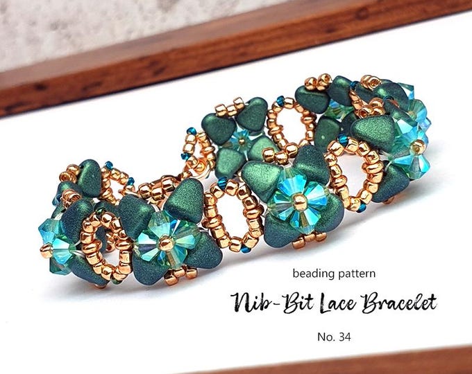 Beaded Bracelet Pattern Tutorial: Nib Lace, Seed Beads, Crystals (PDF Pattern)