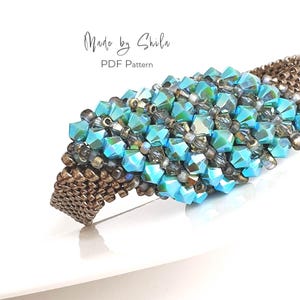 Patrón PDF para pulsera asimétrica de cuentas • Tutorial de peyote y RAW • Cuentas pequeñas y cristales, descarga instantánea