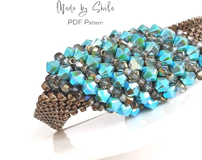 Asymmetrical Beaded Bracelet Pattern PDF • Peyote & RAW Tutorial • Seed Beads and Crystals, Instant Download