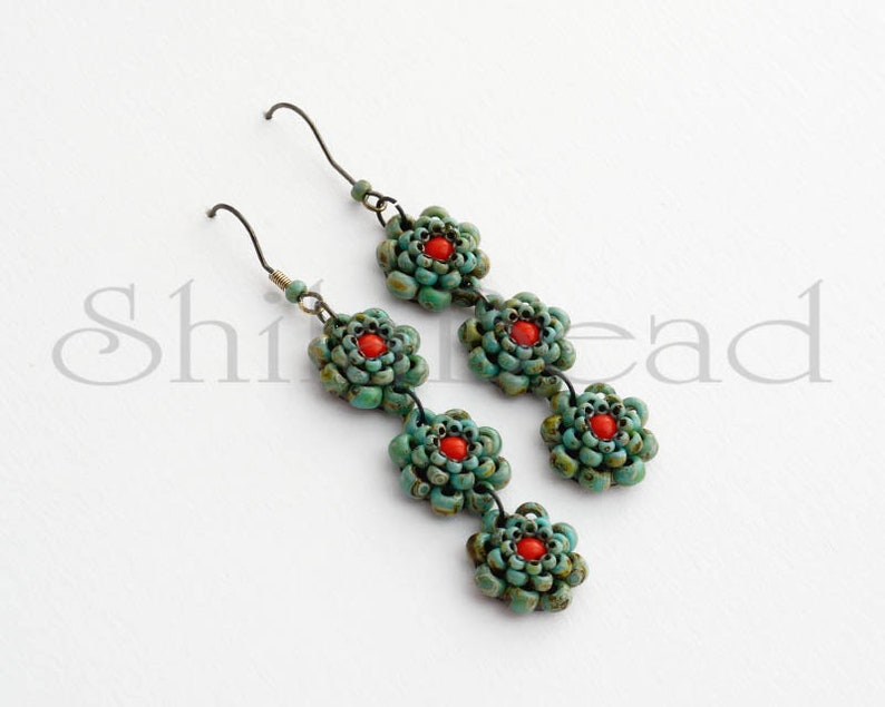 Beading Pattern Tutorial Step by step INSTANT download PDF Flower Chain Earrings No 22 image 6