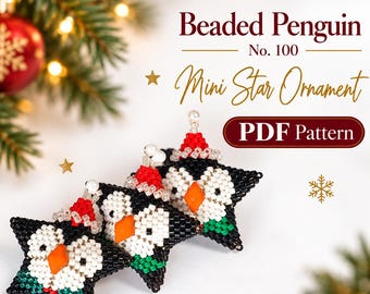 Beading Pattern Step-by-step INSTANT downloadable PDF - 3D Beaded Christmas Star No 100 -  Penguin