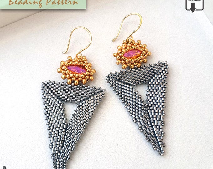 Peyote Beading Pattern PDF • Rivoli & Navette Bezel • DIY Seed Bead Earrings (Instant Download)