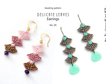 Beading Pattern Tutorial Step by step INSTANT download PDF - Delicate Leaves Earrings No 09
