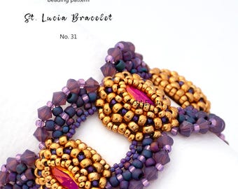 Beaded Bracelet Pattern: St. Lucia Crystal Navette, Seed Beads (PDF Pattern)