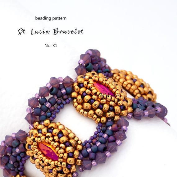 Pattern Tutorial - Jewelry Making, Beaded Bracelet with seed, crystals navette and bicones - St. Lucia Bracelet No. 31