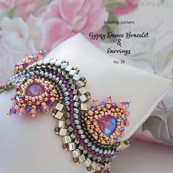 Pattern Tutorial - Bracelet Jewelry making with Seed and Crystals Step-by-step PDF Instant download - Gypsy Dance Bracelet No 29