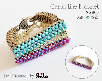 Beading Pattern Tutorial Step by step INSTANT download PDF - Crystal Line Bracelet No 65