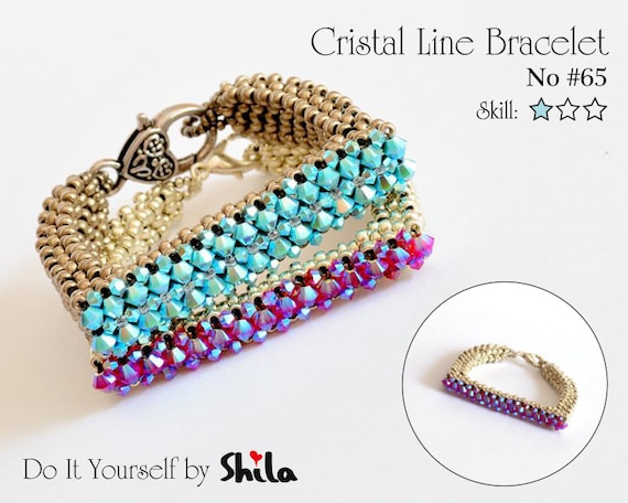 Pattern Tutorial - Bracelet Jewelry making with Seed beads and Crystals Step-by-step PDF Instant downloadF - Crystal Line Bracelet No 65