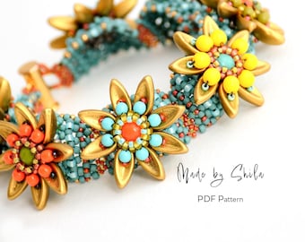 Beaded Bracelet Pattern PDF | Golden Flower RAW Seed Bead & Chilli Bead Tutorial