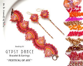 Jewelry making Kit - Beading Kit with high quality Japanese beads and crystals - Gypsy Dance Bracelet & Earrings No 29 * FESTIVAL OF JOY *