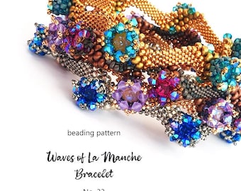 Pattern Tutorial -Bracelet Jewelry making with Seed beads and Crystals Step-by-step PDF Instant download - Waves of La Manche Bracelet No 33