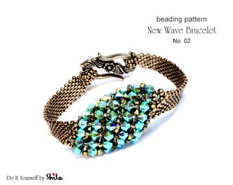 Beading Pattern Tutorial Step by step INSTANT download PDF - New Wave Bracelet with crystals No 02