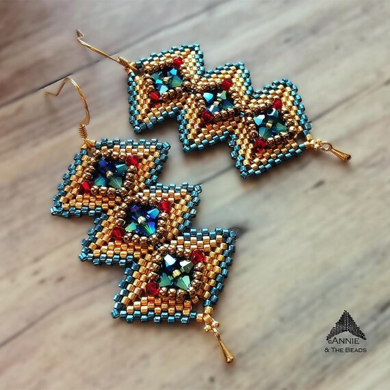 Pattern Tutorial - Jewelry Making, Beaded Bracelet with seed beads, delica beads and crystals - "Peyoteeth" Bracelet & Earrings No. 78